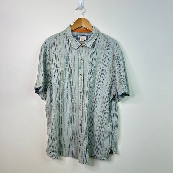 Carbon2Cobalt Men’s Button Up Shirt XXL Green Striped Short Sleeve Casual - Picture 1 of 9